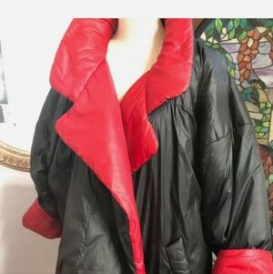 Reversible Red and Black Women's Iconic Norma Kamali Sleeping Bag Coat OMO Label